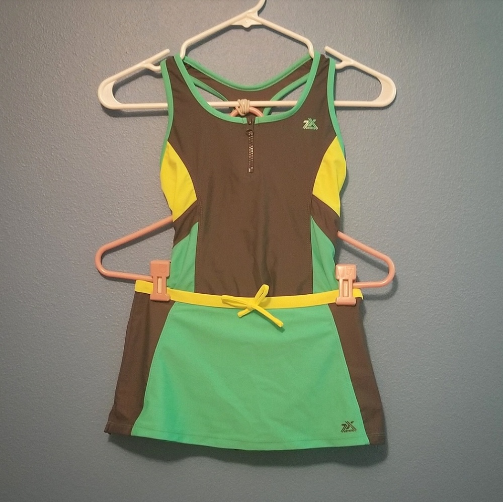 Kids Size 10 Full Piece Mint Swimsuit and Skirt